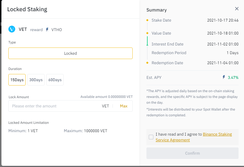 Stake VET to earn VTHO